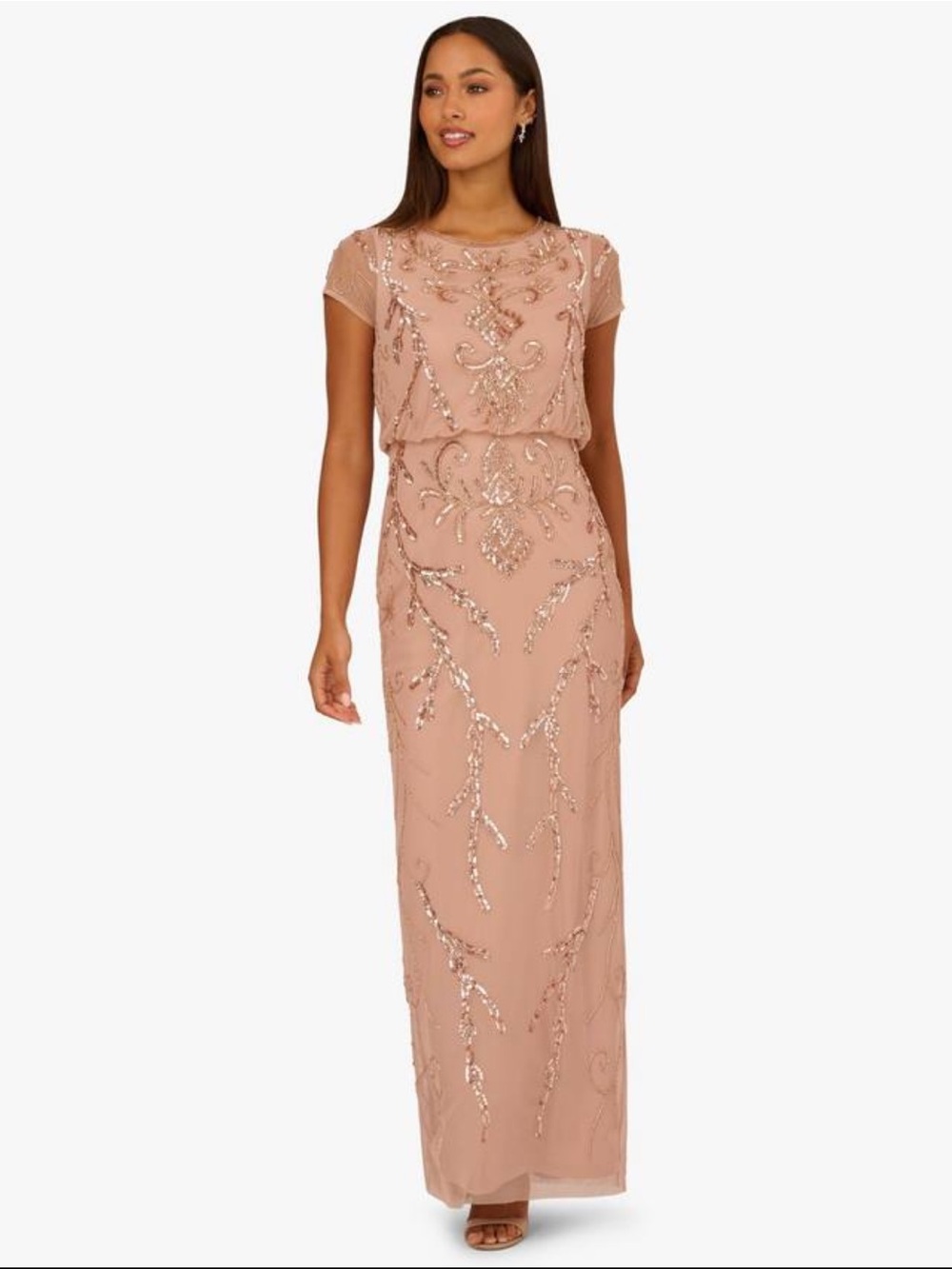 NWT Adrianna Papell Studio Rose Gold Beaded Formal Gown Size 14